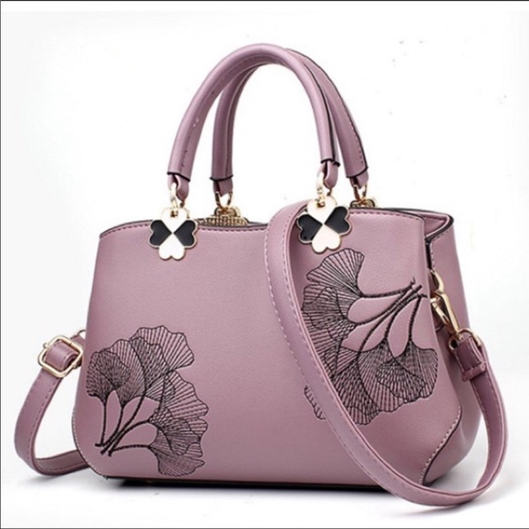 Daisy Handbags - Leather Embroidered Purple Tote Shoulder Purse bag